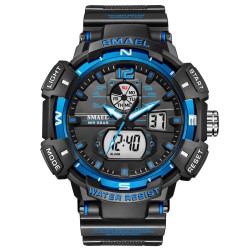 SMAEL Men Sports Watch Fashion Clock 50m Waterproof Luminous Pointer Multi-functional Digital Quartz Wristwatch Dark Blue