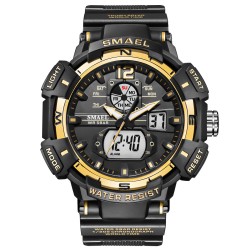 SMAEL Men Sports Watch Fashion Clock 50m Waterproof Luminous Pointer Multi-functional Digital Quartz Wristwatch Black Gold