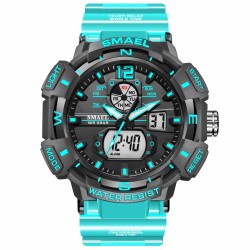 SMAEL Men Sports Watch Fashion Clock 50m Waterproof Luminous Pointer Multi-functional Digital Quartz Wristwatch Light Blue