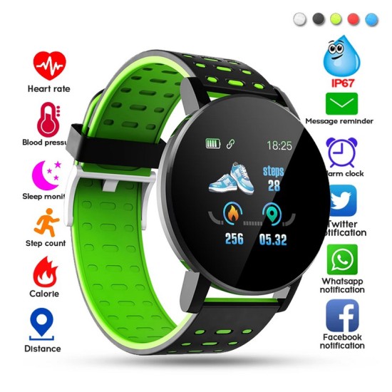 Smart  Bracelet Blood Pressure Waterproof Sport Round Smartwatch Smart Clock Fitness Tracker For Android Ios Blue