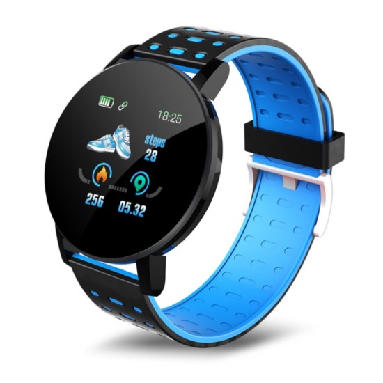 Smart  Bracelet Blood Pressure Waterproof Sport Round Smartwatch Smart Clock Fitness Tracker For Android Ios Blue