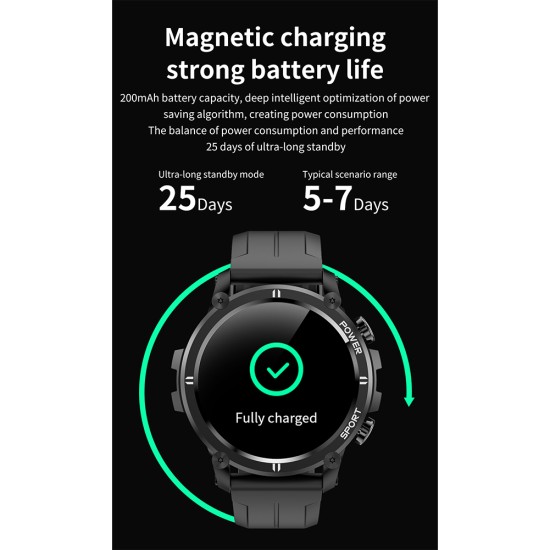 Smart  Watch Full Circle Large Screen Blood Pressure Heart Rate Blood Oxygen Monitor Sports Watch Black