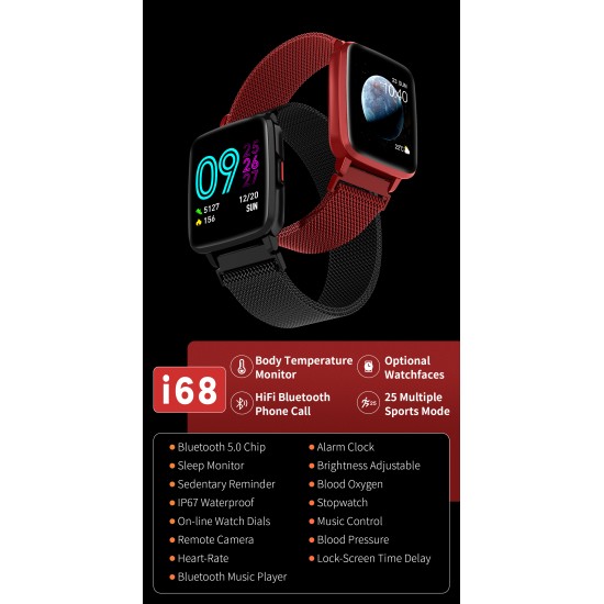 Smart  Watch Hd Screen Music Ip68 Waterproof Sports Monitoring Heart Rate Sleep Pedometer Smart Watch Pink rubber belt