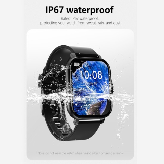 Smart Watch Clock Fitness Heart Monitor Sport Smartwatch Full-screen Touch Bluetooth Calls Watches Black