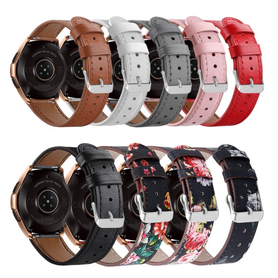 Smart Watch Leather Watch Strap Double Color Round Tail for Samsung Galaxy (42mm) SM-R810 white