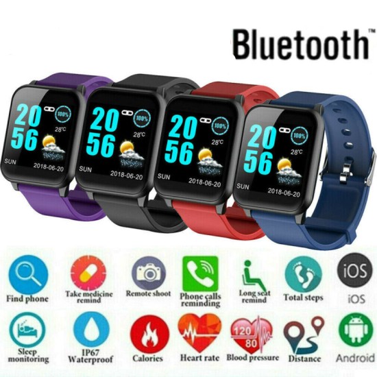 Smart Watch Waterproof Sport Blood Pressure Heart Rate Monitor  for Phone Android Smart Bracelet  blue