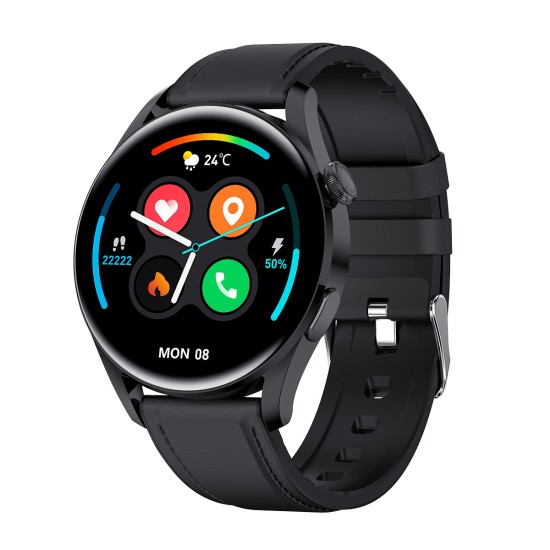 T33s Smart Watch Bluetooth Calling Heart Rate Blood Pressure Blood Oxygen Monitoring Smartwatch Black Leather