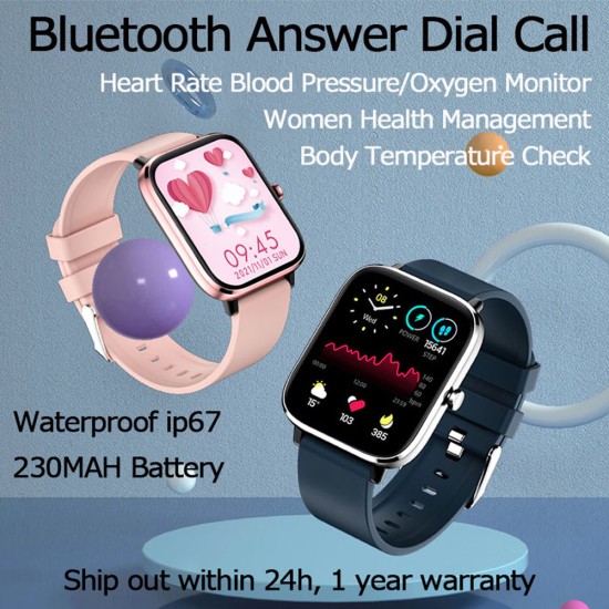 T45s Intelligent Watch Bluetooth-compatible Call Temperature Detection Heart Rate Blood Pressure Oximeter Sports Smartwatch pink