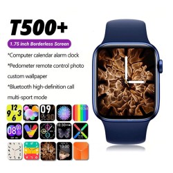 T500+ Smart Bracelet Bluetooth Calling Music Touch-screen Heart Rate Blood Pressure Monitoring Fitness Watch Blue