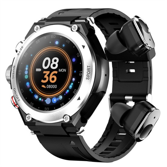 T92 Smart Watch 2-in-1 Bluetooth Earphone Call Heart Rate Blood Oxygen Monitoring Smartwatch Black