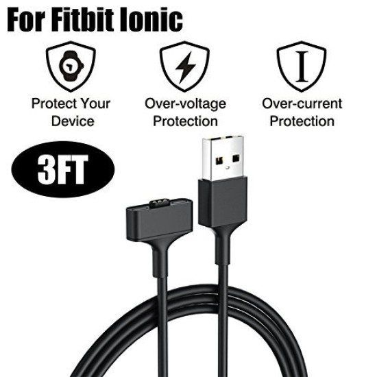 USB Charger for FITBIT Ionic Wristband Fitness Activity Tracker Sync Cable Black