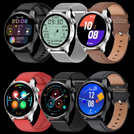 W3  Smart  Watch 1.28inch Full Touch Sport Fitness Watch Ip68 Waterproof Bluetooth-compatible Answer Call Smartwatch Black plate black leather