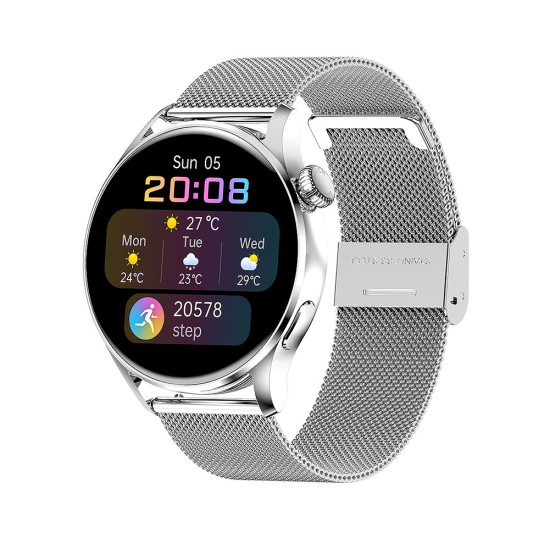 W3  Smart  Watch 1.28inch Full Touch Sport Fitness Watch Ip68 Waterproof Bluetooth-compatible Answer Call Smartwatch Silver plate silver steel