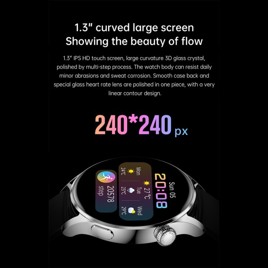 W3  Smart  Watch 1.28inch Full Touch Sport Fitness Watch Ip68 Waterproof Bluetooth-compatible Answer Call Smartwatch Black plate black silicone