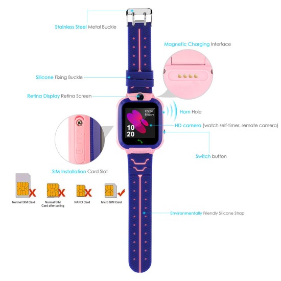 Waterproof Tracker Kid's Child Watch Anti-lost SOS Call for iOS Android _ Blue