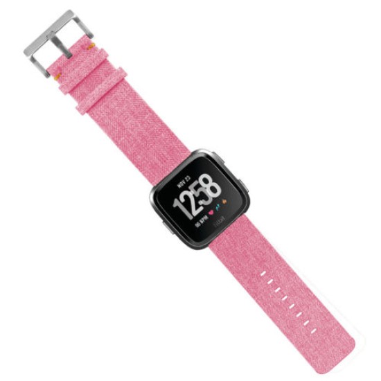 Woven Fabric Strap Wrist Bands with Stainless Metal Clasp for Fitbit Versa  Pink