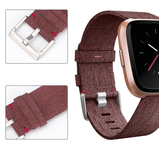 Woven Fabric Strap Wrist Bands with Stainless Metal Clasp for Fitbit Versa  black