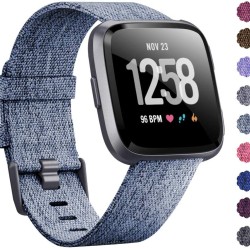 Woven Watch Band Compatible with Fitbit Versa/Fitbit Versa 2/Fitbit Versa Lite Edition Breathable Fabric Strap for Men Women Smartwatch Light blue