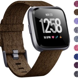 Woven Watch Band Compatible with Fitbit Versa/Fitbit Versa 2/Fitbit Versa Lite Edition Breathable Fabric Strap for Men Women Smartwatch brown