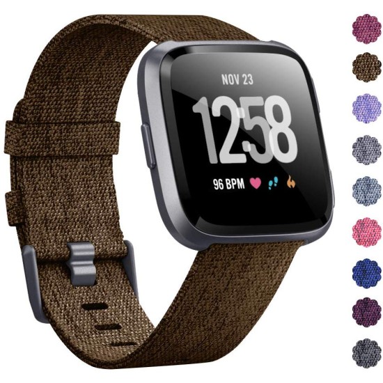 Woven Watch Band Compatible with Fitbit Versa/Fitbit Versa 2/Fitbit Versa Lite Edition Breathable Fabric Strap for Men Women Smartwatch brown