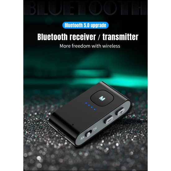 2-in-1 5.0 Bluetooth-compatible  Receiver Transmitter Adapter 3.5mm Jack Car Speaker Aux Headphone Receiver Black