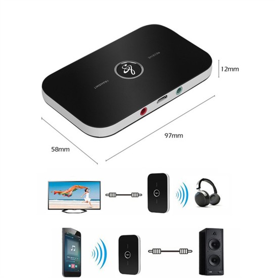 2-in-1 B6 Bluetooth-compatible  5.0  Transmitter Receiver 3.5mm Aux Music Clear Sound Wireless Audio Adapter For Mp3 Mp4 Tv Pc black