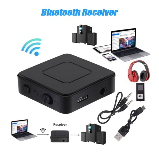 2-in-1 Bluetooth Receiver Transmitter Home Wireless Audio Converter Adapter for Tv Computer Black