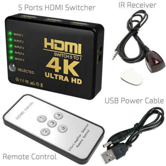 5-in-1 1080P to HDMI Splitter Switch Adapter Switcher 4K Ultra HD HDCP 3D HDR Set yellow