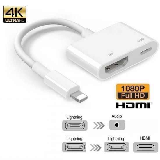 8pin 8-pin to HDMI Adapter Digital AV 4K USB Cable Connector 1080P HD Adapters for X 8/7/6/Air white