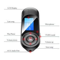 Audio Adapter LCD Screen Display Bluetooth 5.0 Receiving and Transmitting 2 in 1 Hands Free Call black