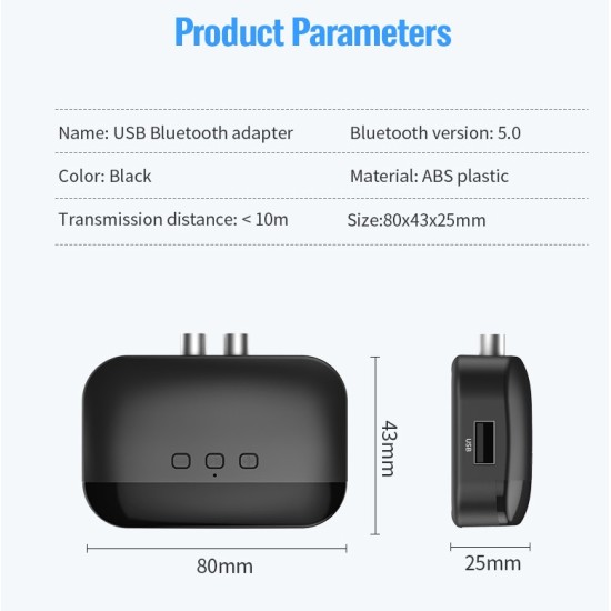 B20 Bluetooth Adapter NFC 5.0 Bluetooth Receiver AUX Jack USB Smart Audio Playback Wireless Stereo Adapter Car Speaker black