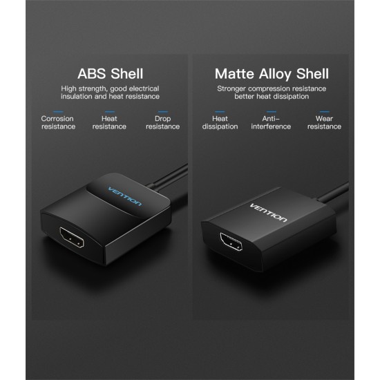 Black VGA to HDMI Converter with Audio HD Adapter Cable Computer TV Projector Video Adapter ABS 0.15m