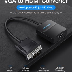 Black VGA to HDMI Converter with Audio HD Adapter Cable Computer TV Projector Video Adapter Metal 0.15m