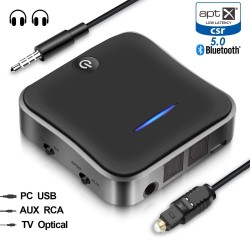 Bluetooth 5.0 Audio Transmitter Receiver CSR8675 Aptx HD Adapter Optical Toslink/3.5mm AUX/SPDIF for Car TV Headphones  black