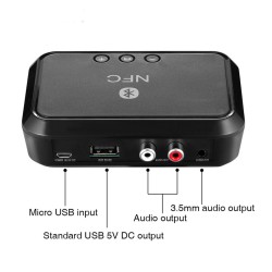 Bluetooth Receiver NFC/USB Disk Music Reading Stereo Wireless Adapter 3.5mm AUX/RCA Car Speaker Bluetooth Audio Receiver black