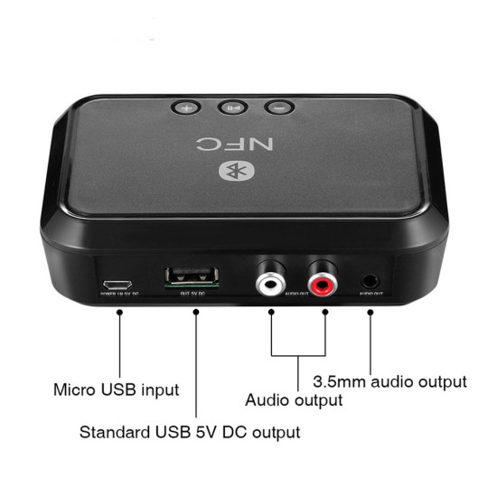 Bluetooth Receiver NFC/USB Disk Music Reading Stereo Wireless Adapter 3.5mm AUX/RCA Car Speaker Bluetooth Audio Receiver black