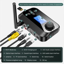 C41s Bluetooth-compatible 5.0 Audio Receiver Transmitter 2-in-1 Fiber Coaxial Wireless Audio Adapter With Screen Tf Card Mp3 Player black