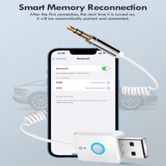 Car Bluetooth 5.0 Audio Receiver Transmitter 3.5mm Audio Converter Aux Adapter White