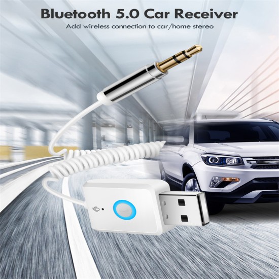 Car Bluetooth 5.0 Audio Receiver Transmitter 3.5mm Audio Converter Aux Adapter White