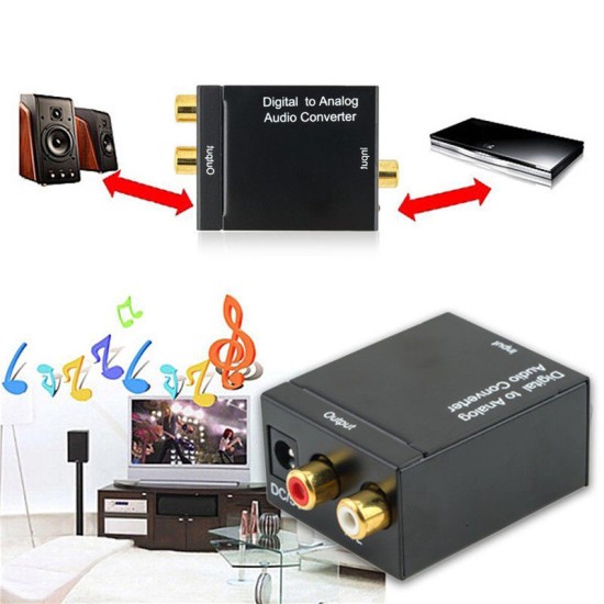 Digital Optical Coax to Analog RCA L/R Audio Converter Adapter with Fiber Cable & USB Cable & Mainframe black