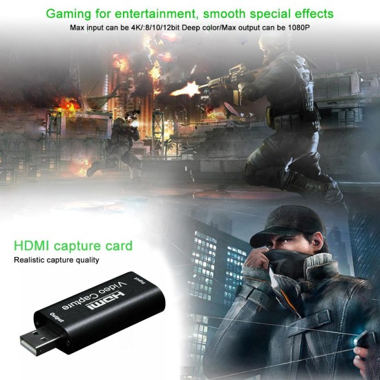 HDMI Video Capture Card Supports OBS Live Recording Box HDMI to USB2.0 Adapter card black