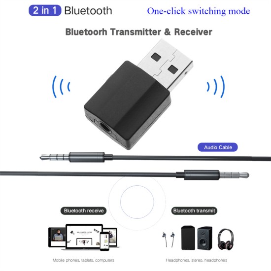 Mini 3.5mm Aux Stereo Wireless Bluetooth 5.0 Adapter Car Music Receiver Transmitter for TV Black