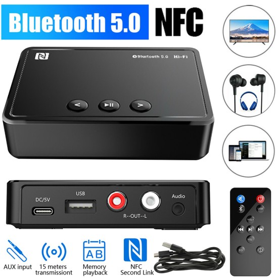 Nfc Bluetooth-compatible Receiver App Control With Tuning Headset Wireless 3.5m Car Audio Bluetooth-compatible Adapter black