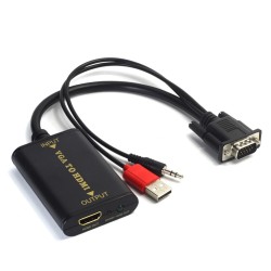 Portable Plug and Play VGA to HDMI Output 1080P HD Audio TV AVPC Video Cable VGA2HDMI Converter Adapter black