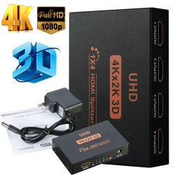 Ultra HD 4K 4 Port HDMI Splitter 1x4 Repeater Amplifier 1080P 3D Hub 1 In 4 Out UK plug