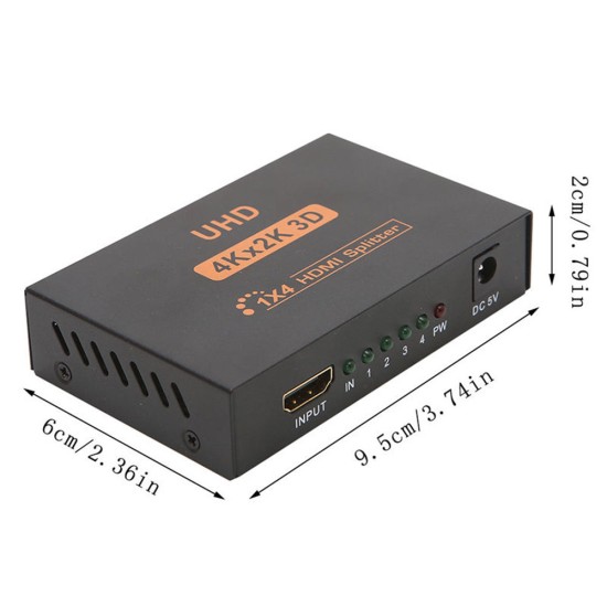 Ultra HD 4K 4 Port HDMI Splitter 1x4 Repeater Amplifier 1080P 3D Hub 1 In 4 Out US plug