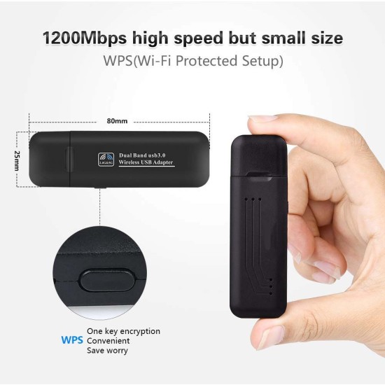 WiFi Adapter 1200Mbps Wireless USB Network Adapter 802.11ac Dual Band 2.4G/5.8G with WPS Connection & Analog AP Function (mini 1200Mbps)  black