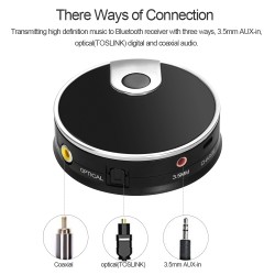 Wireless Audio Transmitter Optical Fiber Transmission Bluetooth 4.0 Music Transmitter Optical Fiber Coaxial 3.5mm AUX-in Input black